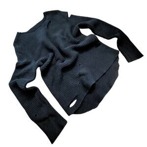 RTA Jules Reinforced Distressed Rib Knit Sweater Womens S Holes Grunge Classy